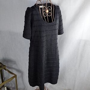 Calvin Klein Short Sleeved Gray Embossed Stripes Dress